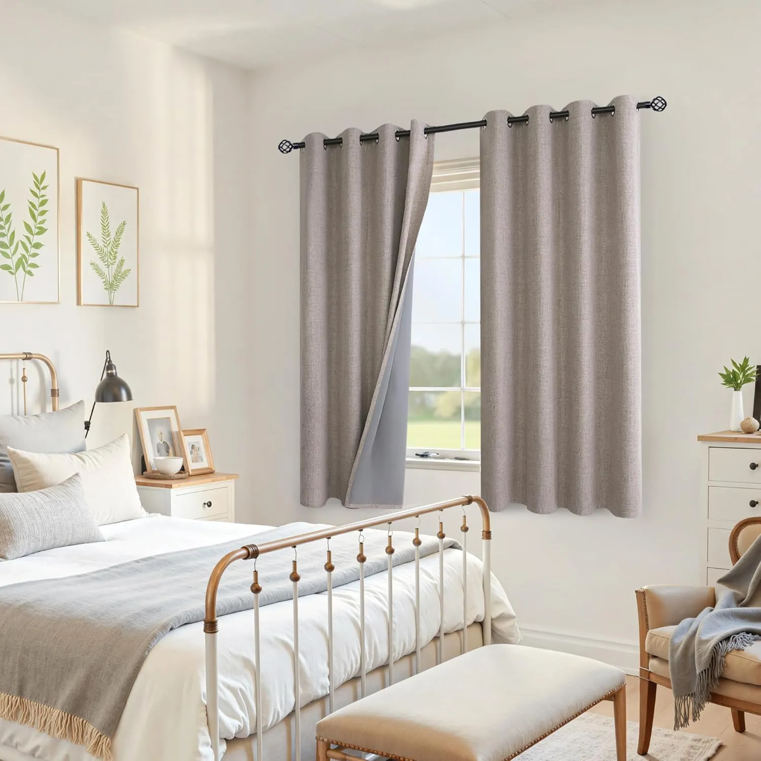 YoungsTex Burlap Linen Blackout Curtains 63 Inches Length for Bedroom, Thermal Insulated Drapes with Grommet Camle Heat Blocking for Living Room Summer Energy Saving, 2 Panels, 52 X 63 Inch