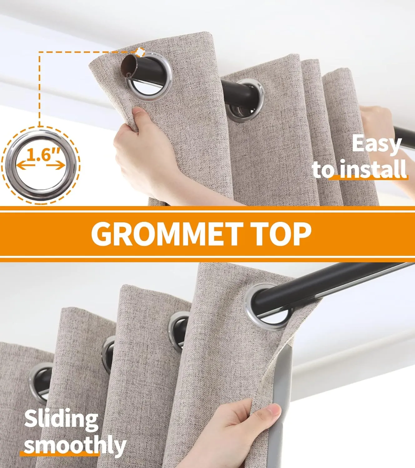 YoungsTex Burlap Linen Blackout Curtains 63 Inches Length for Bedroom, Thermal Insulated Drapes with Grommet Camle Heat Blocking for Living Room Summer Energy Saving, 2 Panels, 52 X 63 Inch