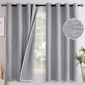 YoungsTex Grey Linen Curtains Blackout 63 Inches Long for Bedroom, Grommet Thermal Insulated Drapes Burlap Textured Room Darkening Window Treatments for Living Room Privacy, 2 Panels, 52 X 63 Inch