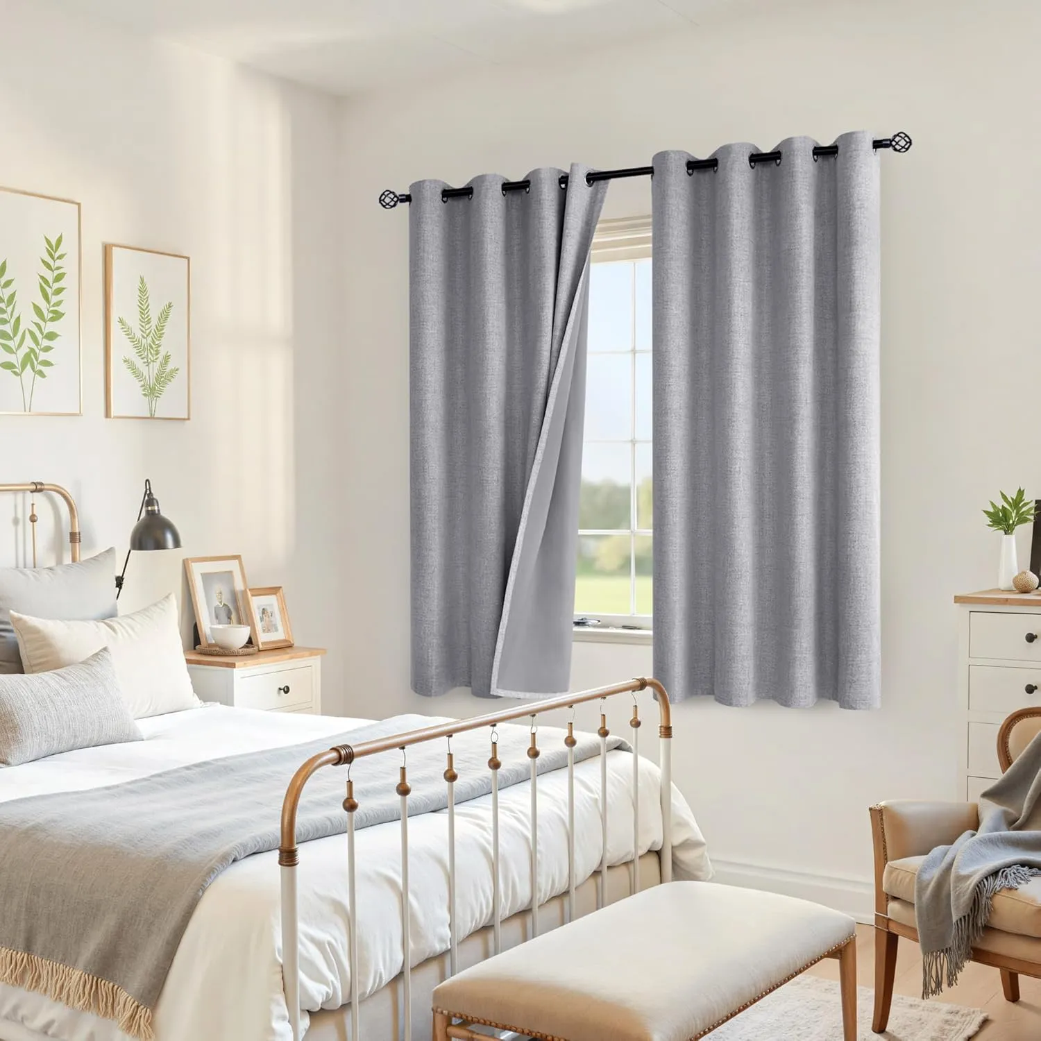 YoungsTex Grey Linen Curtains Blackout 63 Inches Long for Bedroom, Grommet Thermal Insulated Drapes Burlap Textured Room Darkening Window Treatments for Living Room Privacy, 2 Panels, 52 X 63 Inch