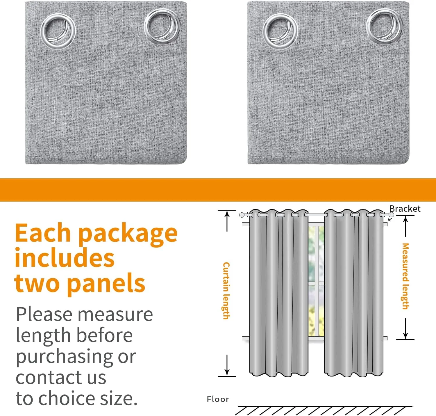 YoungsTex Grey Linen Curtains Blackout 63 Inches Long for Bedroom, Grommet Thermal Insulated Drapes Burlap Textured Room Darkening Window Treatments for Living Room Privacy, 2 Panels, 52 X 63 Inch