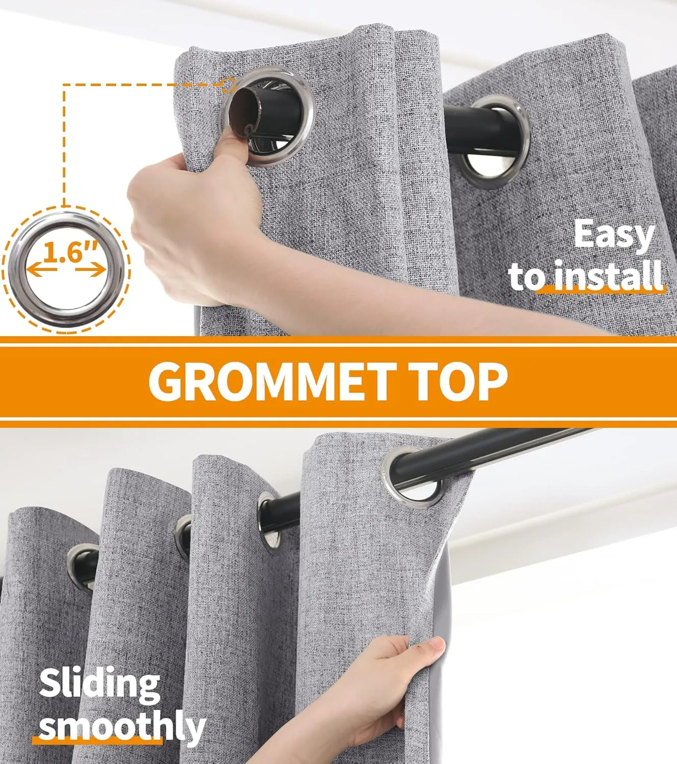 YoungsTex Grey Linen Curtains Blackout 63 Inches Long for Bedroom, Grommet Thermal Insulated Drapes Burlap Textured Room Darkening Window Treatments for Living Room Privacy, 2 Panels, 52 X 63 Inch