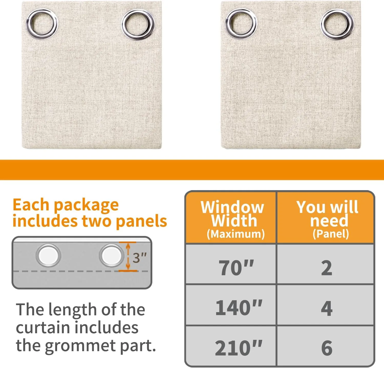 YoungsTex Linen 100% Blackout Curtains 63 Inch Length for Living Room, Grommet Thermal Insulated Drapes Cream Window Treatments for Bedroom Country Farmhouse Darkening Rustic, 52 X 63 Inch, 2 Panels
