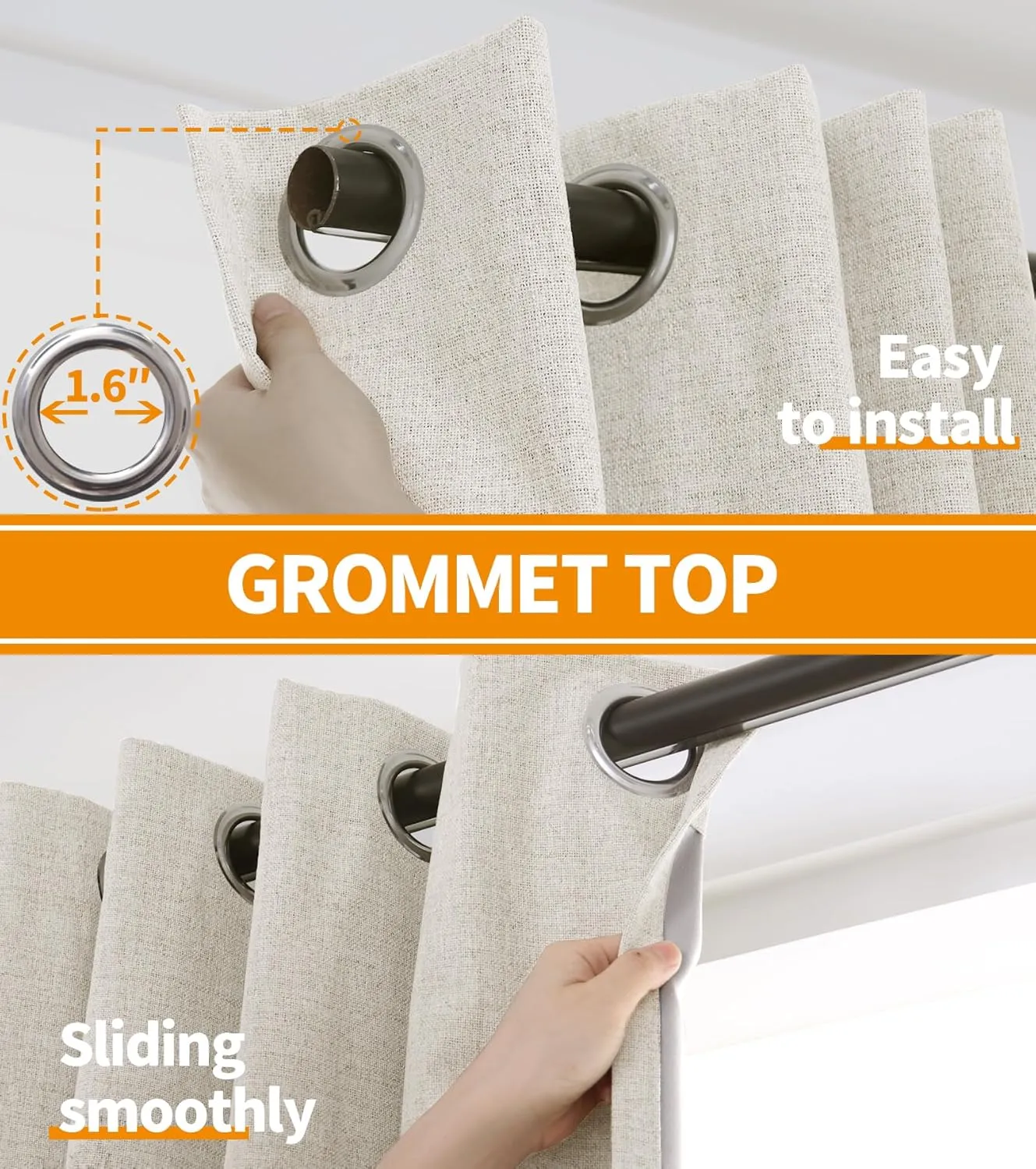 YoungsTex Linen 100% Blackout Curtains 63 Inch Length for Living Room, Grommet Thermal Insulated Drapes Cream Window Treatments for Bedroom Country Farmhouse Darkening Rustic, 52 X 63 Inch, 2 Panels