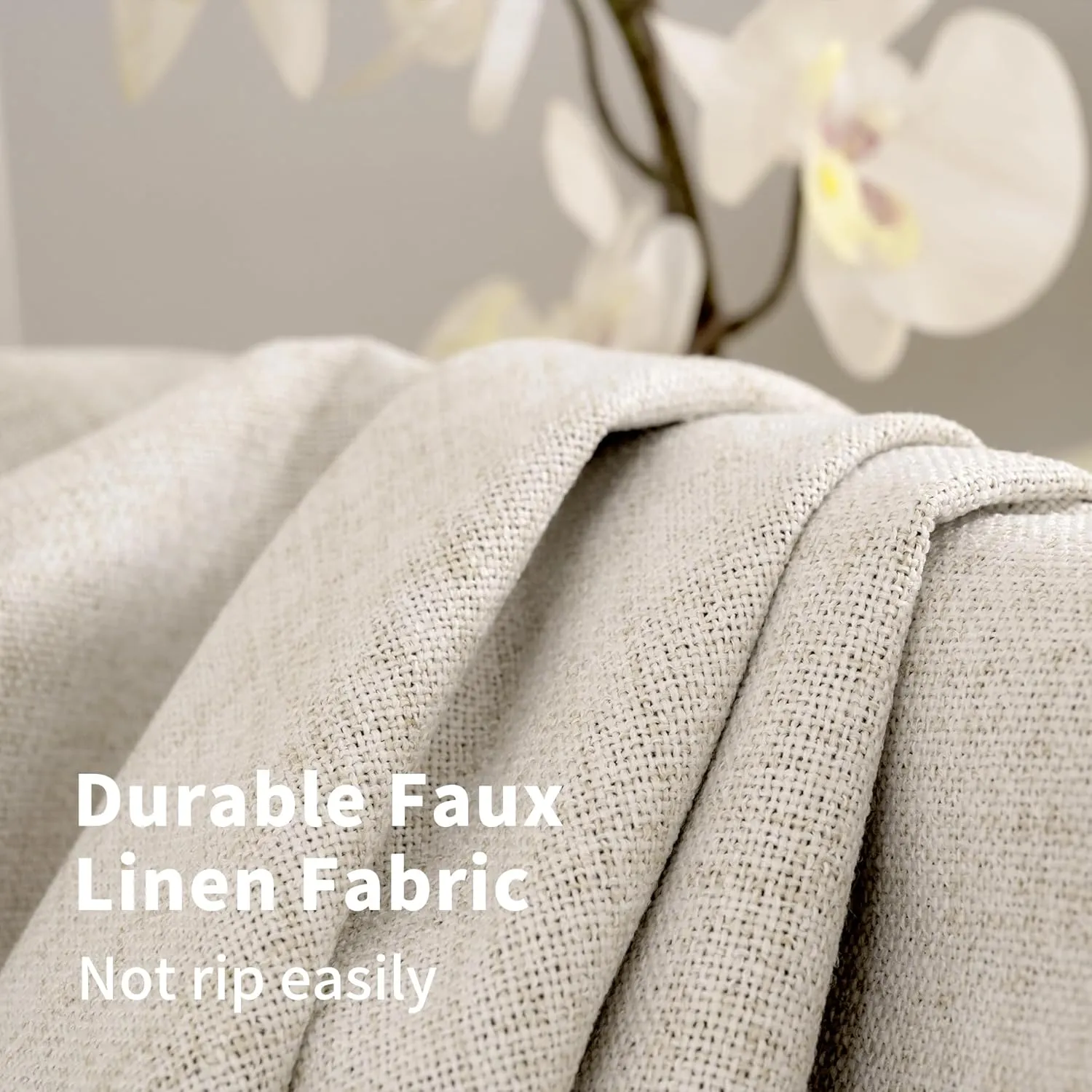 YoungsTex Linen 100% Blackout Curtains 63 Inch Length for Living Room, Grommet Thermal Insulated Drapes Cream Window Treatments for Bedroom Country Farmhouse Darkening Rustic, 52 X 63 Inch, 2 Panels