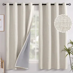 YoungsTex Linen 100% Blackout Curtains 63 Inch Length for Living Room, Grommet Thermal Insulated Drapes Cream Window Treatments for Bedroom Country Farmhouse Darkening Rustic, 52 X 63 Inch, 2 Panels