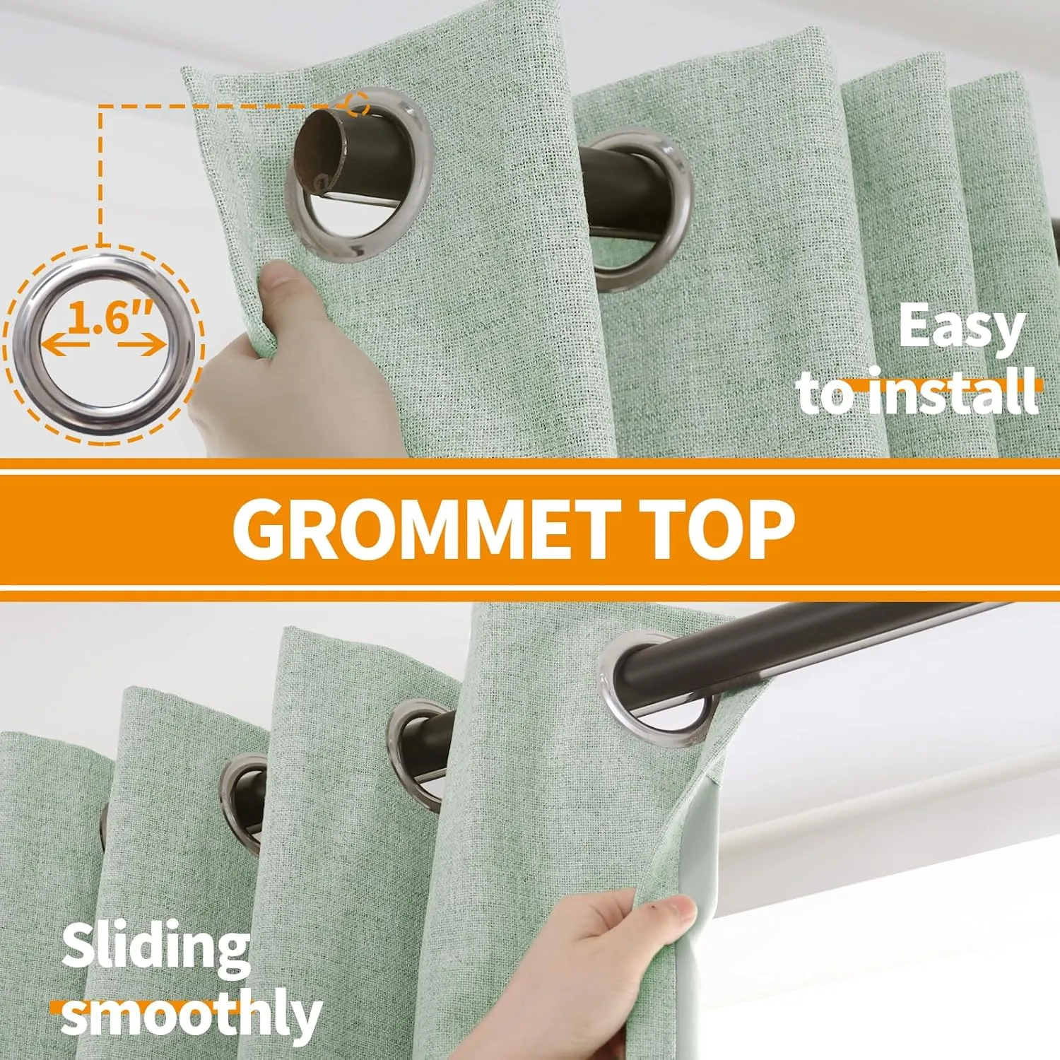 YoungsTex Sage Green Linen Blackout Curtains 63 Inch Length for Bedroom, Thermal Insulated Boho Rustic Drapes with Grommet for Living Room Sunmmer Heat Blocking Spring, 2 Panels, 52 X 63 Inch