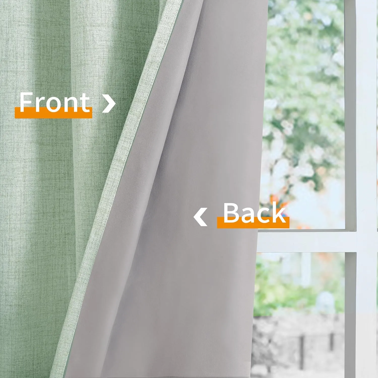 YoungsTex Sage Green Linen Blackout Curtains 63 Inch Length for Bedroom, Thermal Insulated Boho Rustic Drapes with Grommet for Living Room Sunmmer Heat Blocking Spring, 2 Panels, 52 X 63 Inch
