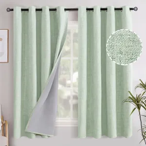 YoungsTex Sage Green Linen Blackout Curtains 63 Inch Length for Bedroom, Thermal Insulated Boho Rustic Drapes with Grommet for Living Room Sunmmer Heat Blocking Spring, 2 Panels, 52 X 63 Inch