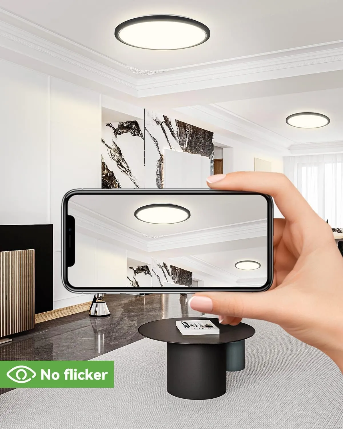 Zemty 8Pack 12 Inch LED Flush Mount Light, 28W 3200lm Super Slim Ceiling Light Fixture, 3000K/4500K/6000K Selectable Ceiling Lamp for Bedroom, Bathroom, Kitchen, Living Room (Black)