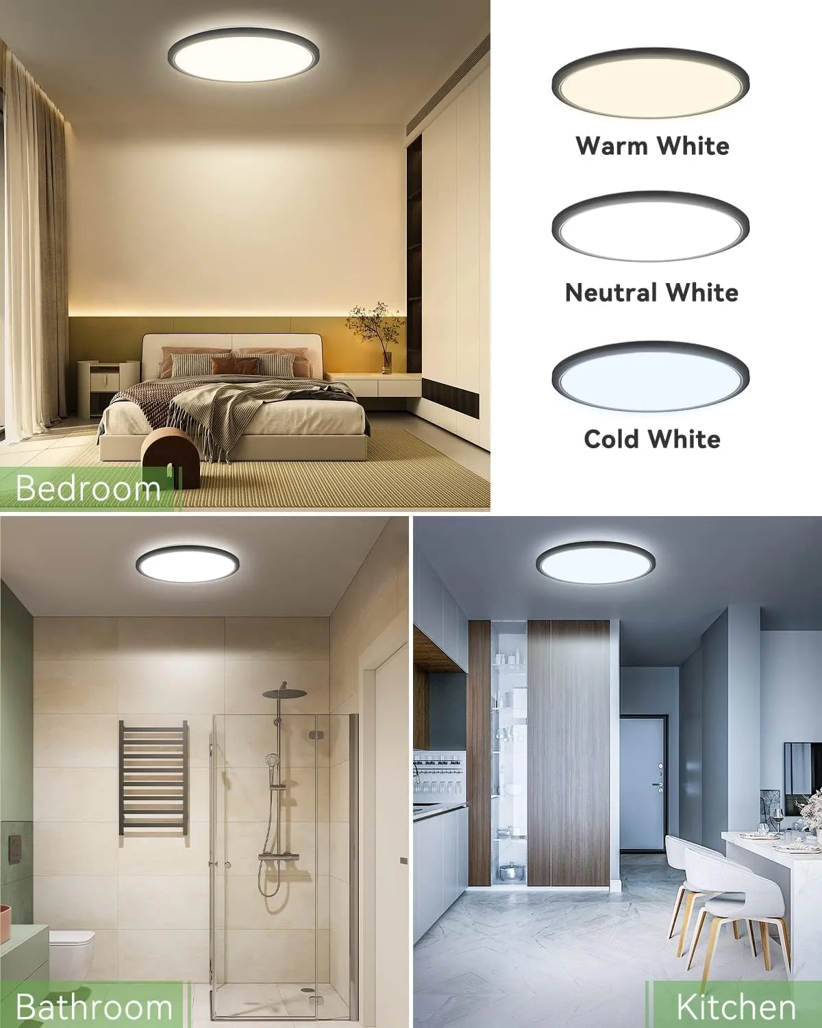 Zemty 8Pack 12 Inch LED Flush Mount Light, 28W 3200lm Super Slim Ceiling Light Fixture, 3000K/4500K/6000K Selectable Ceiling Lamp for Bedroom, Bathroom, Kitchen, Living Room (Black)
