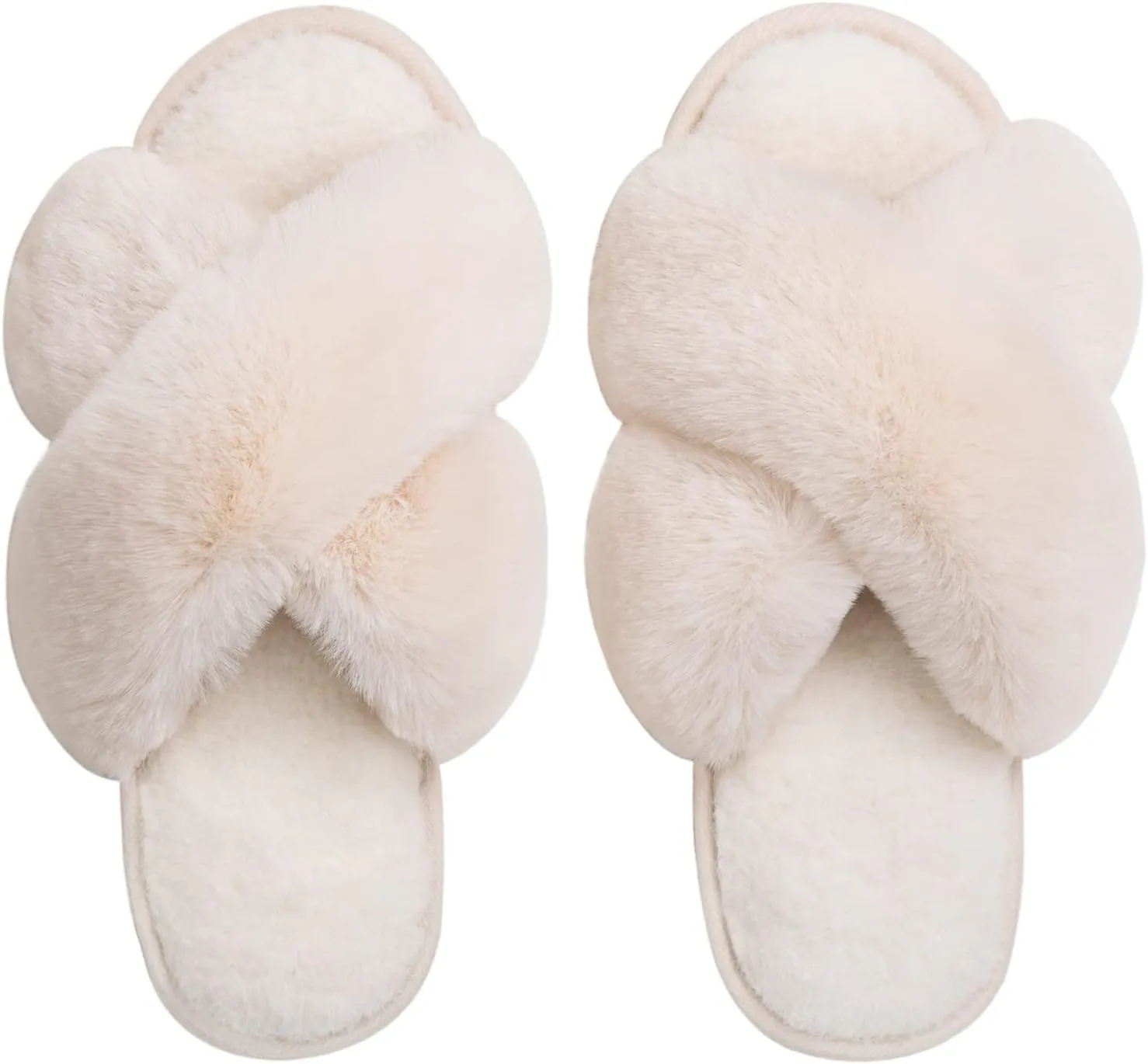 Zizor Women's Open Toe Fluffy Slippers with Memory Foam, Ladies' Cross Band House Shoes, Faux Fur Slip on Home Slippers for Indoor Outdoor